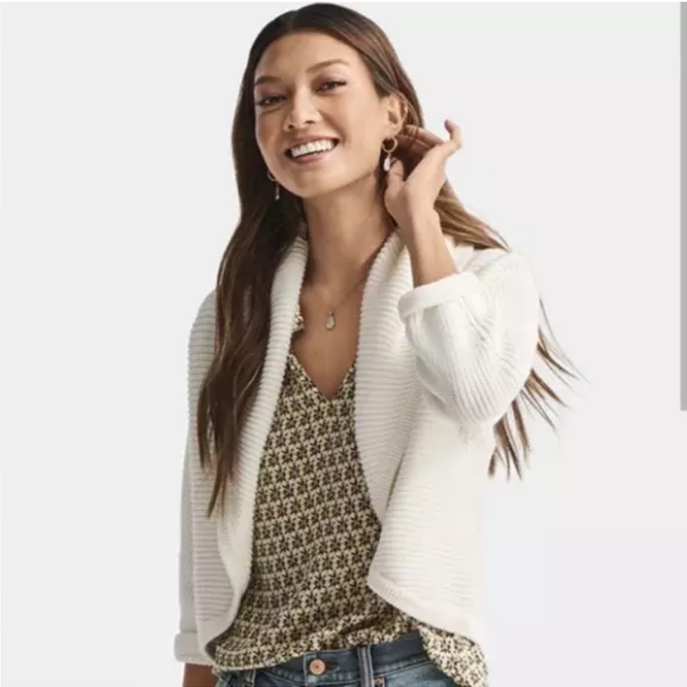 White CAbi “Half Circle” Cardigan